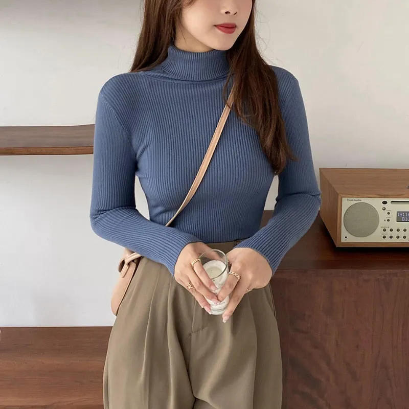 Knitted Ribbed Turtleneck Jumper