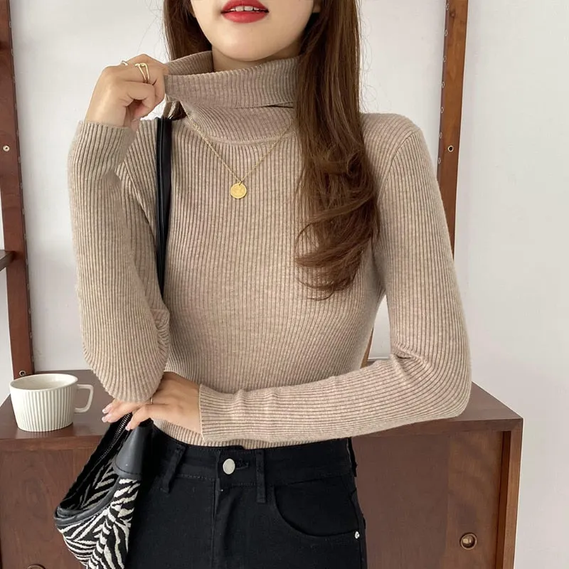 Knitted Ribbed Turtleneck Jumper