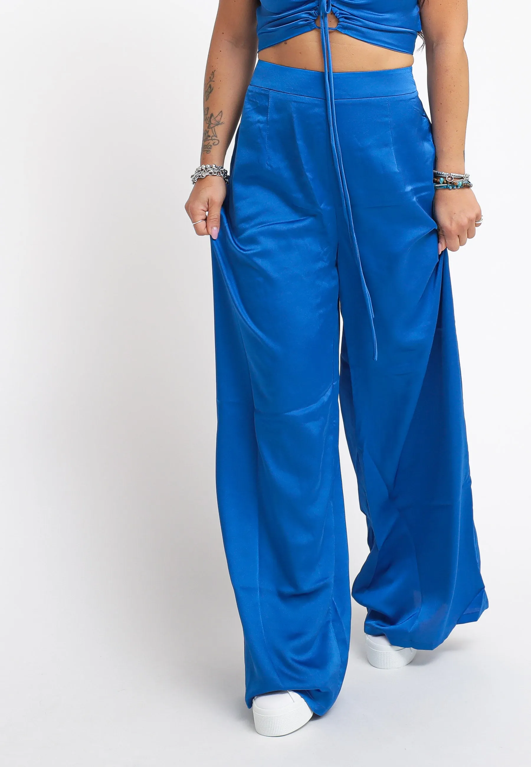 Ladies Trousers - Blue Sateen