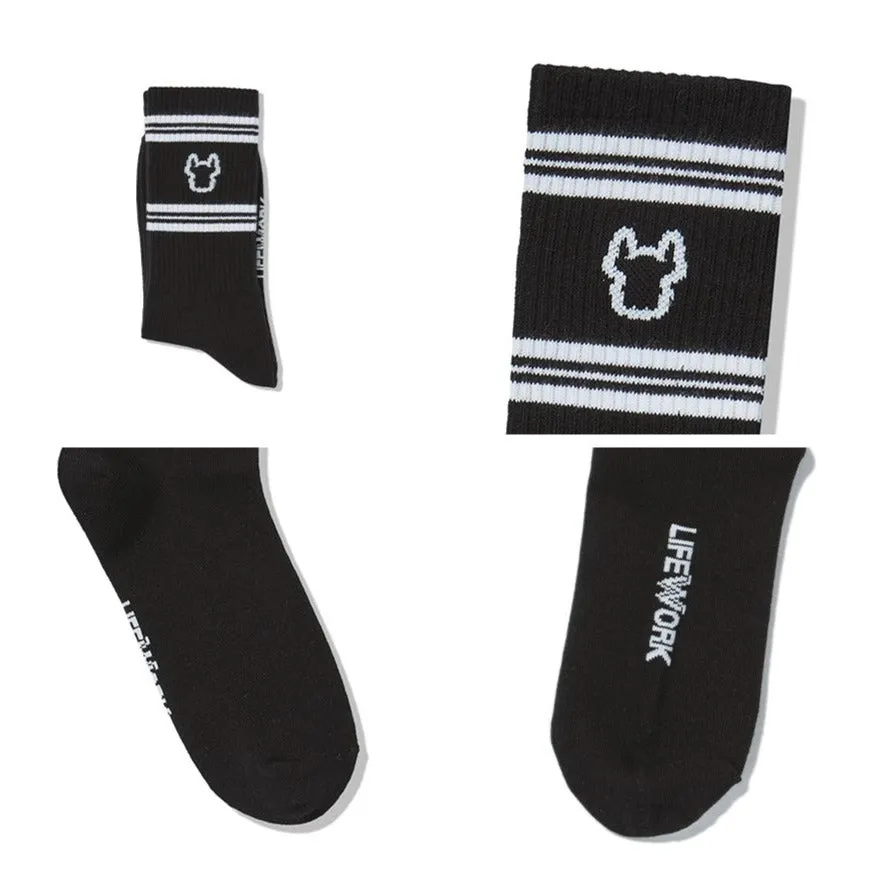 LifeWork Striped Outline Crew Socks Black