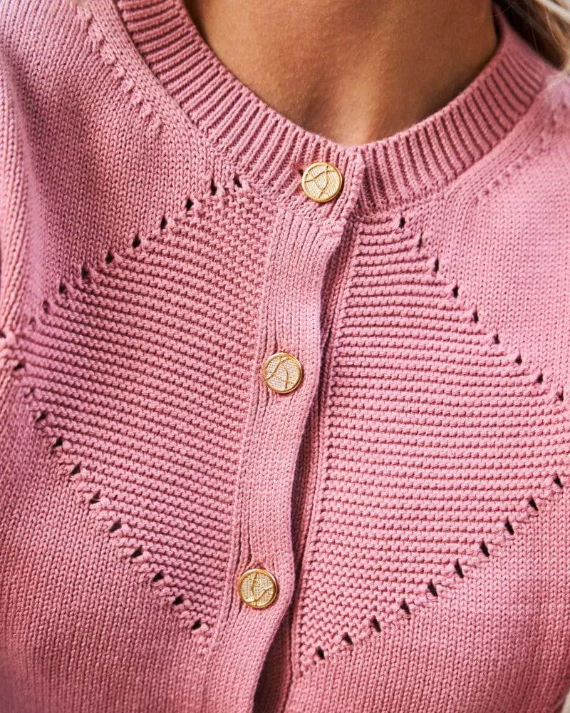 Lily Organic Cotton Knit Detail Cardigan | Blush