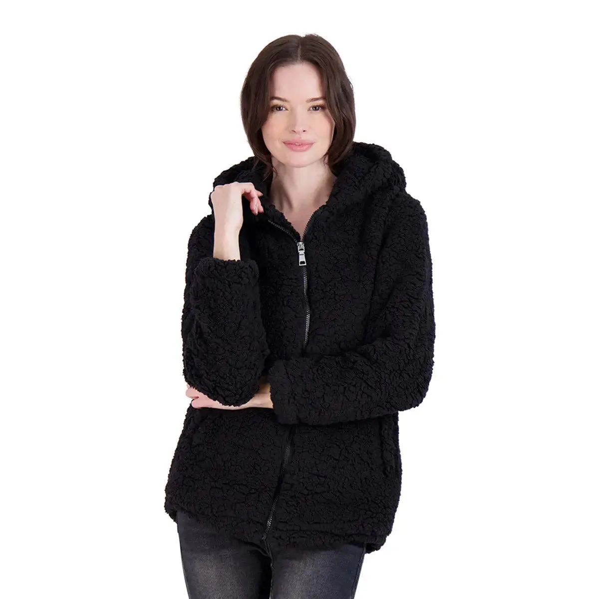 Madden Girl Women's Sherpa Zip Up Jacket