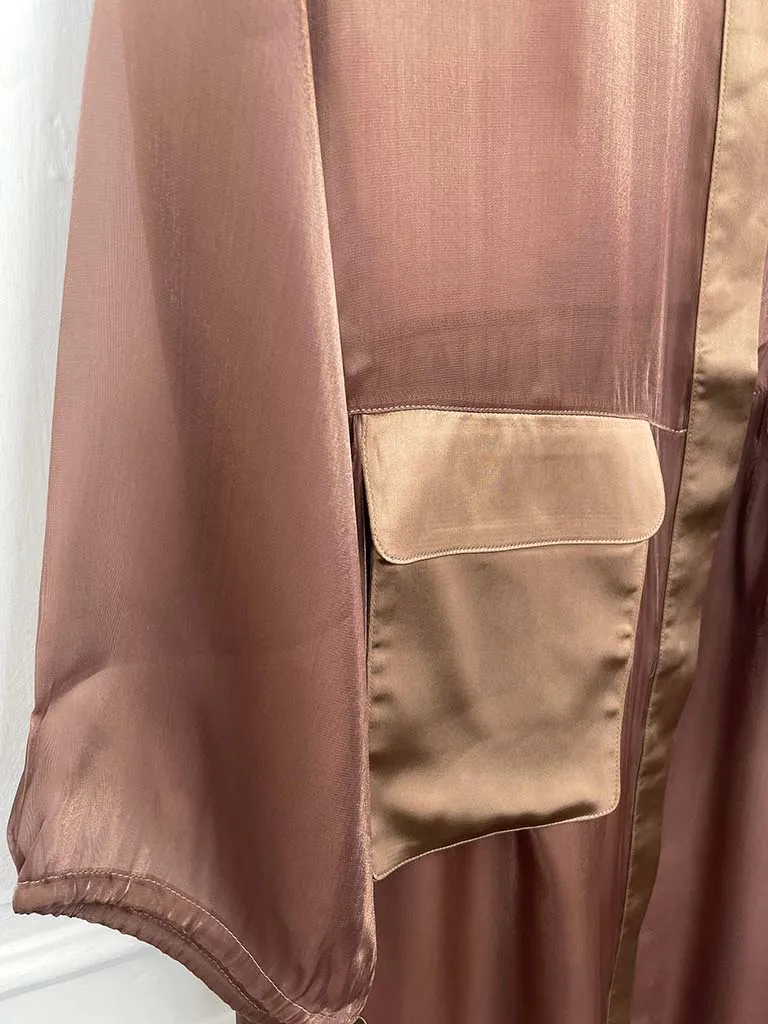 Malissa J Bronze Satin Sheer Pocket Shirt Dress