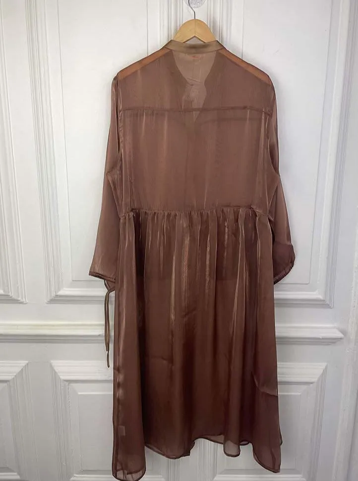 Malissa J Bronze Satin Sheer Pocket Shirt Dress