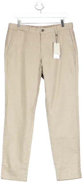 MANGO Beige Slim Fit Structured Cotton Trousers BNWT W34