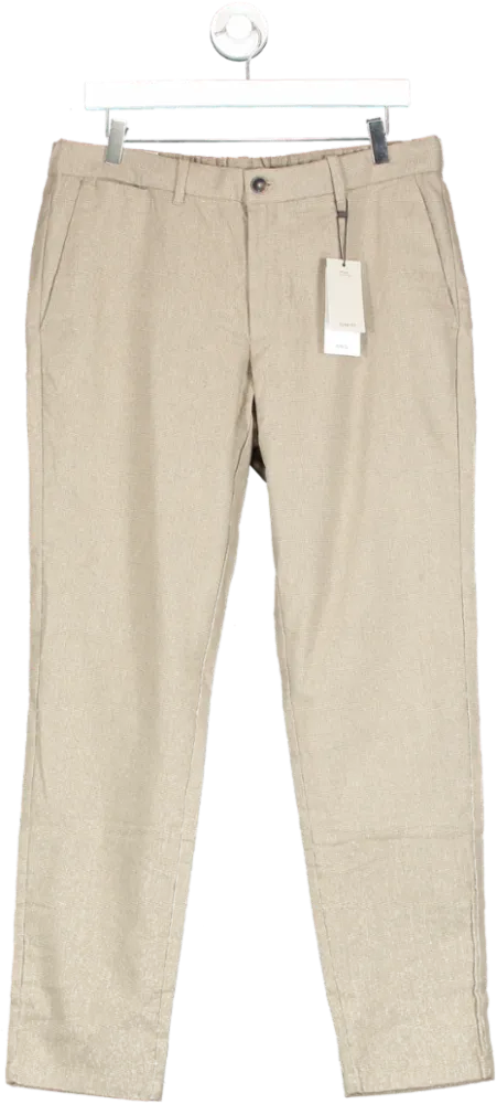 MANGO Beige Slim Fit Structured Cotton Trousers BNWT W34