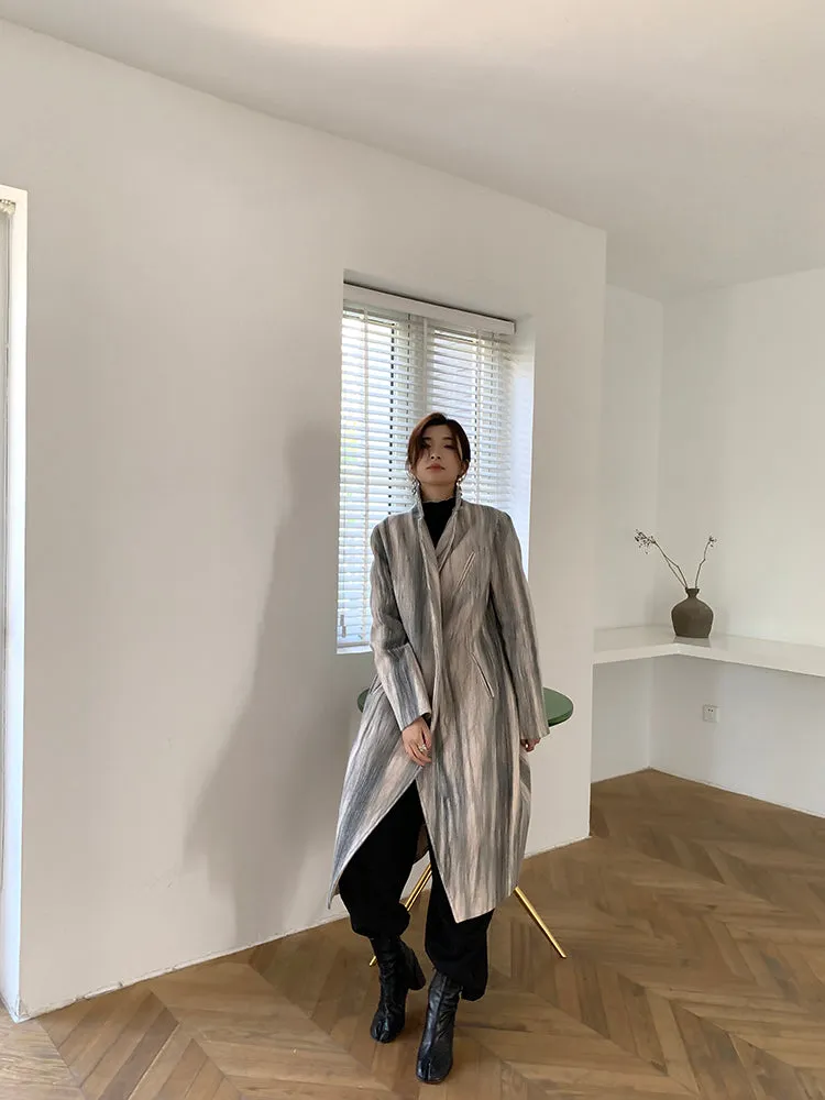 Marble stripe Double Breasted Long Wool Coat