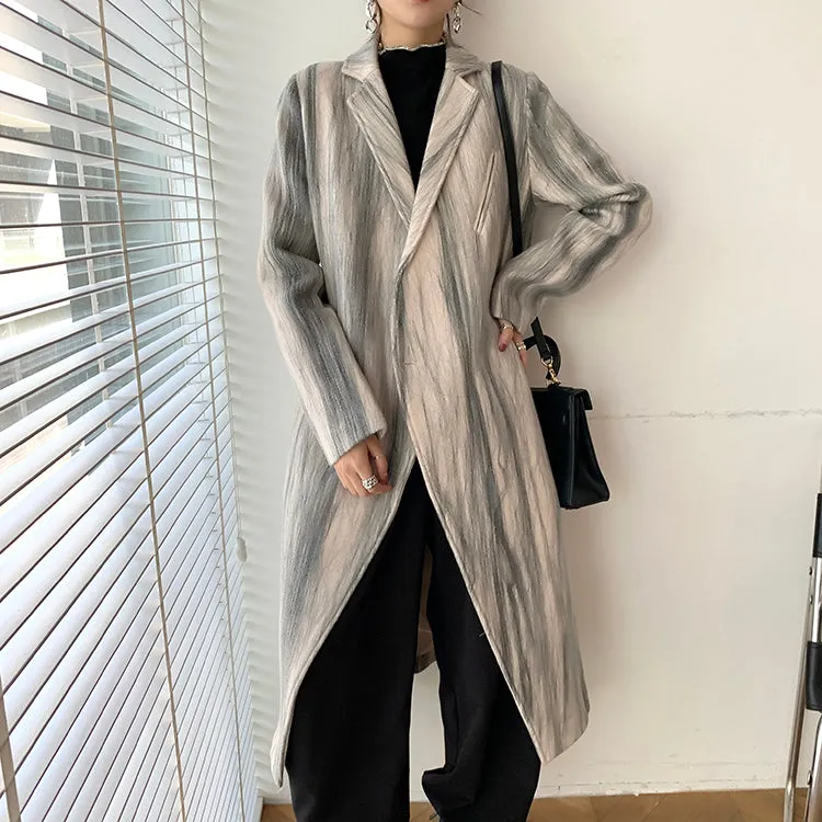 Marble stripe Double Breasted Long Wool Coat