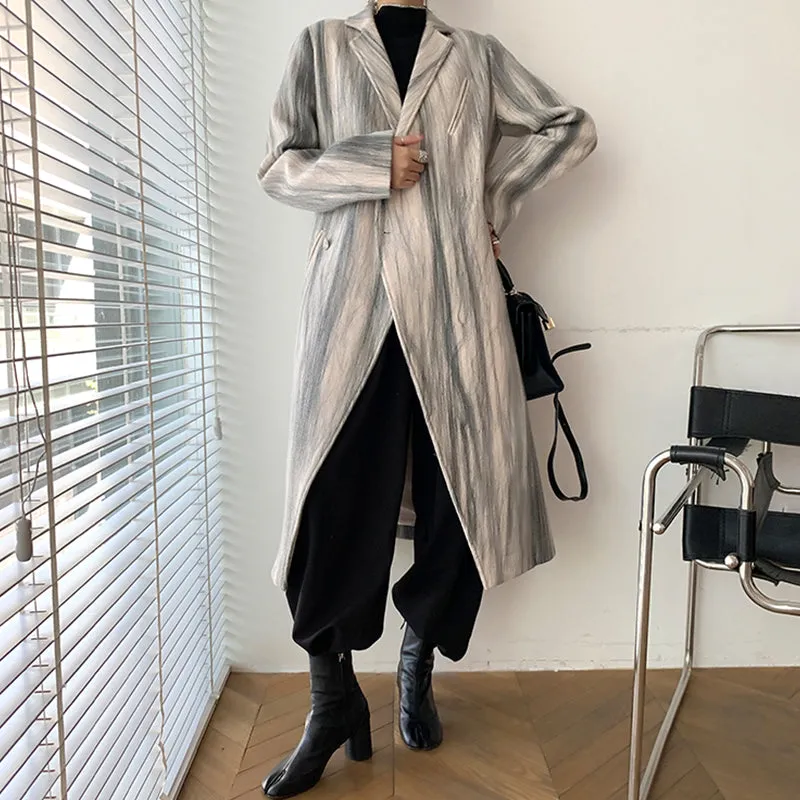 Marble stripe Double Breasted Long Wool Coat