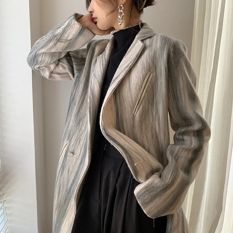 Marble stripe Double Breasted Long Wool Coat