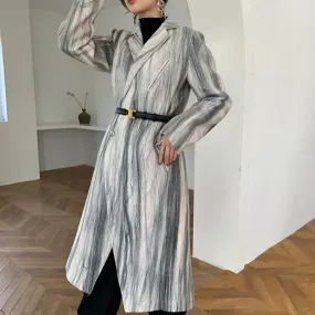 Marble stripe Double Breasted Long Wool Coat