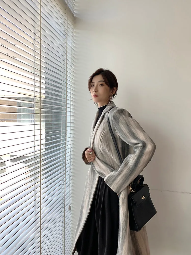 Marble stripe Double Breasted Long Wool Coat