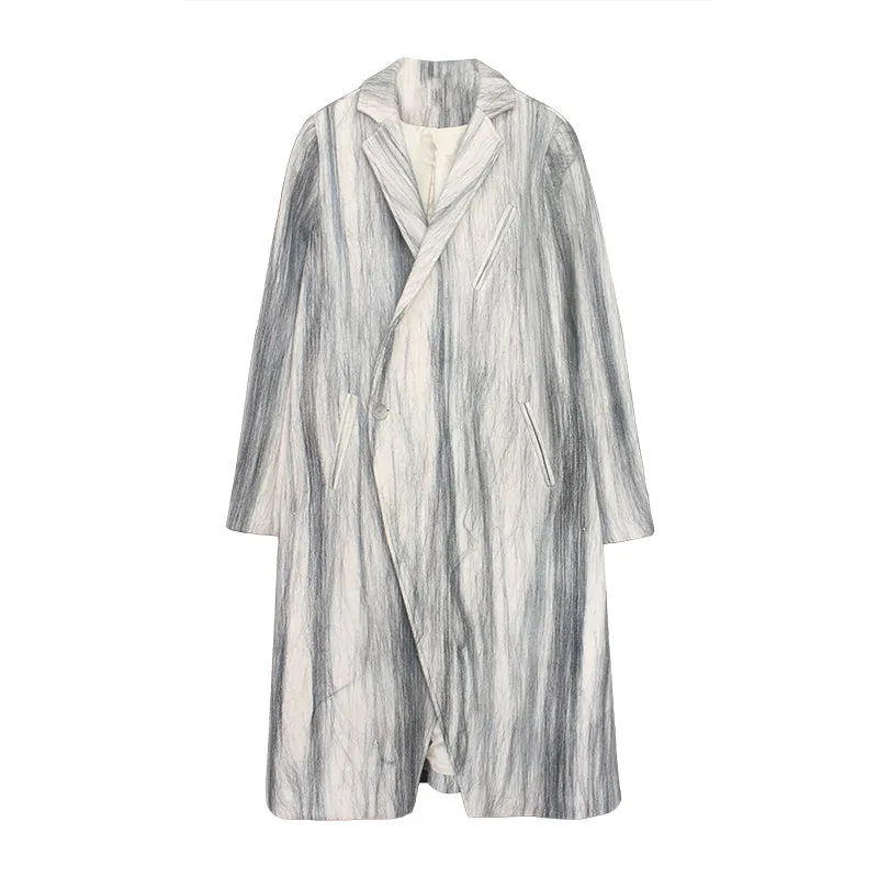 Marble stripe Double Breasted Long Wool Coat