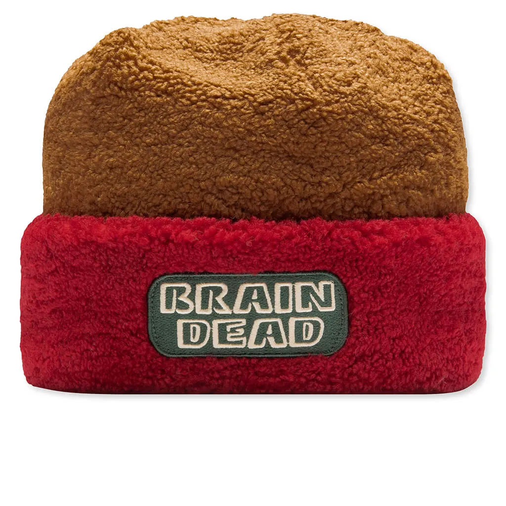 Brown Multi-Colored Marker Stamp Sherpa Beanie