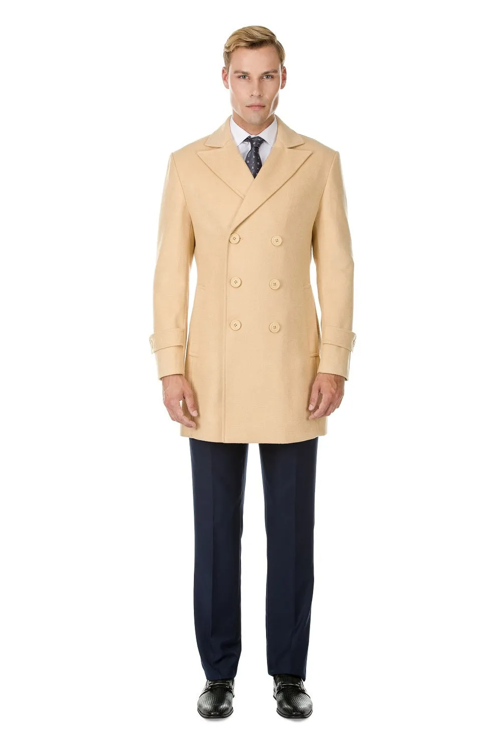 Men's Double Breasted Pea Coat Wool Blend Dress Jacket Peacoat