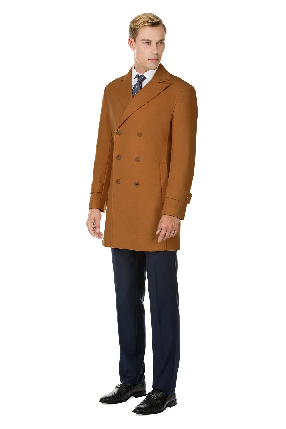 Men's Double Breasted Pea Coat Wool Blend Dress Jacket Peacoat