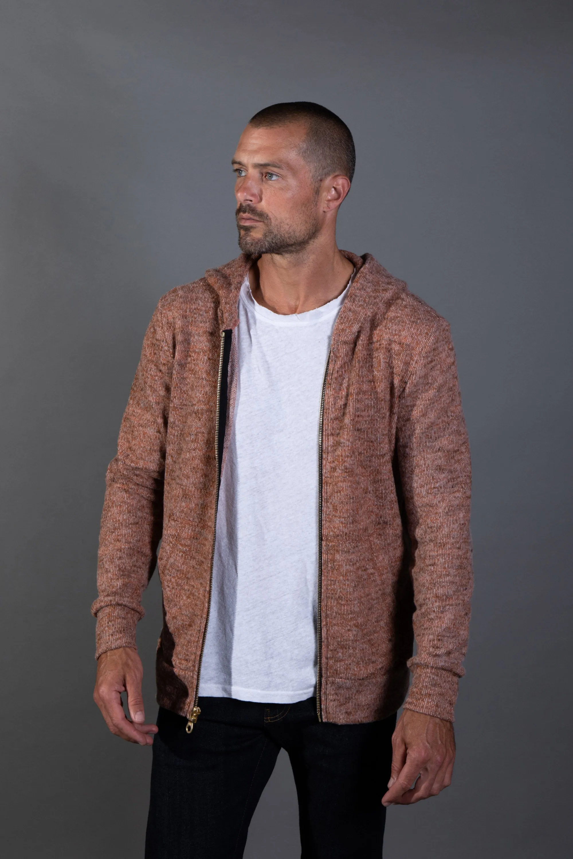 Men's Soft Knit Melange Zip Front Hoodie