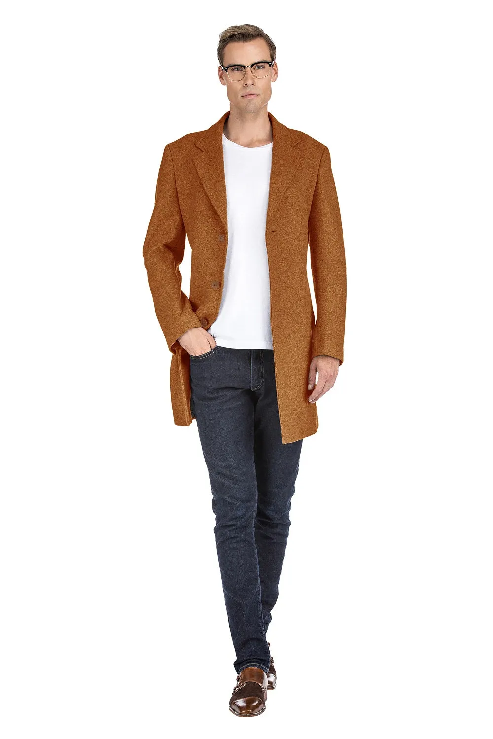 Men's Tailored Wool Blend Notch Collar Wool Blend Walker Car Coat Jacket