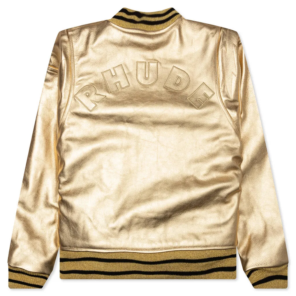 Metallic Leather Bomber - Gold