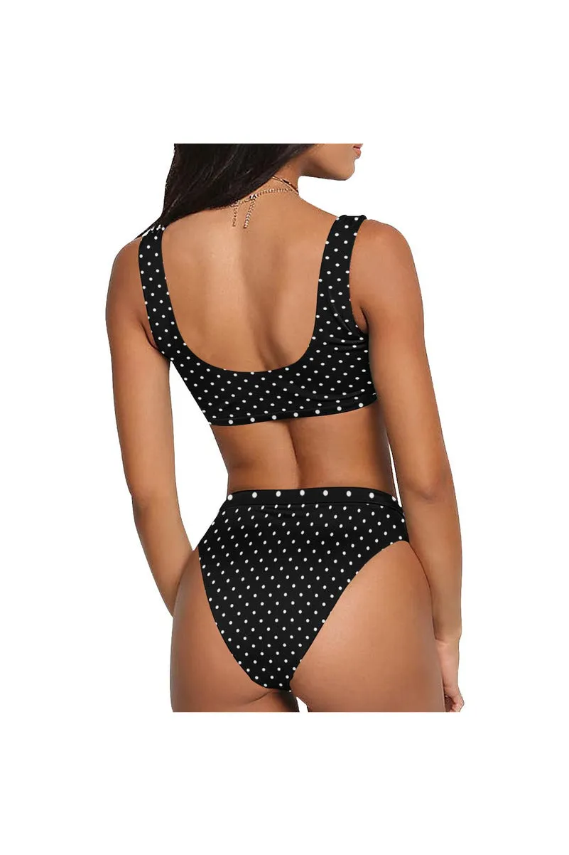 Micro Polka Dot Sport Top & High-Waist Bikini Swimsuit