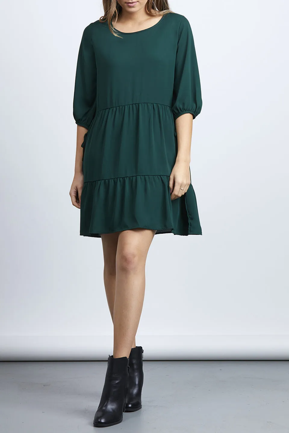 Millie LS Tiered Forest Chiffon Mini Dress