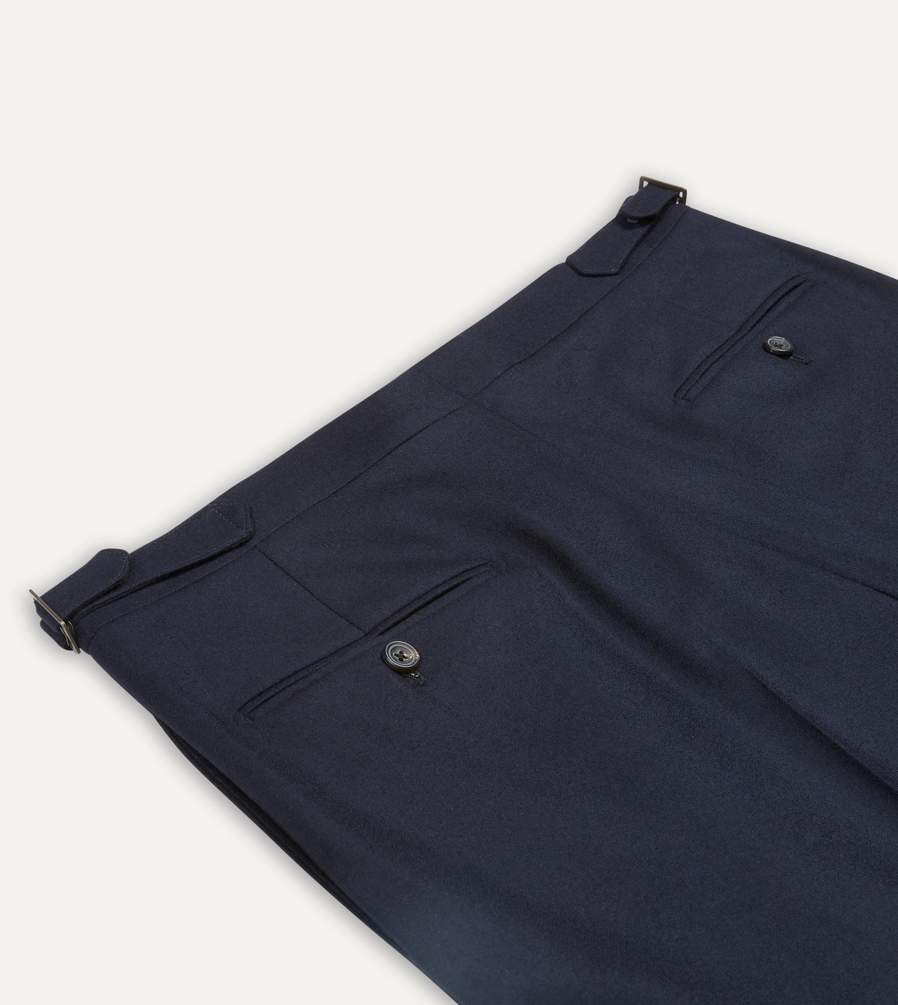 Navy Wool Flannel Single Pleat Trouser