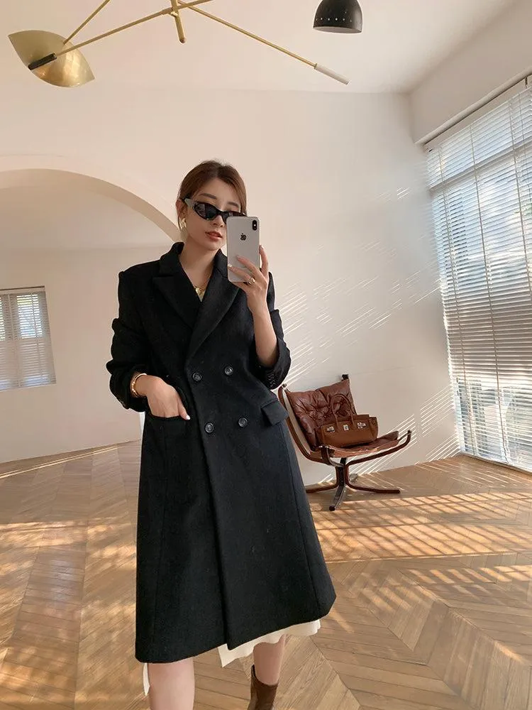 Oversize Black Thicken Long Wool Coat