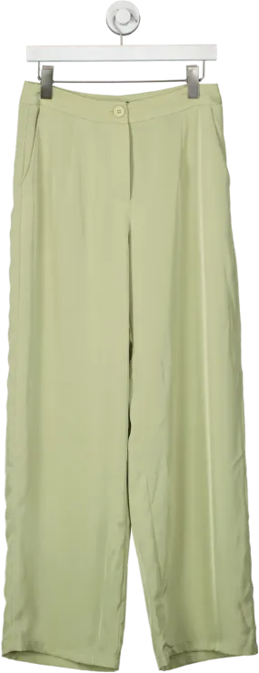 PrettyLittleThing Green Satin Tailored Mid Rise Trousers UK 10