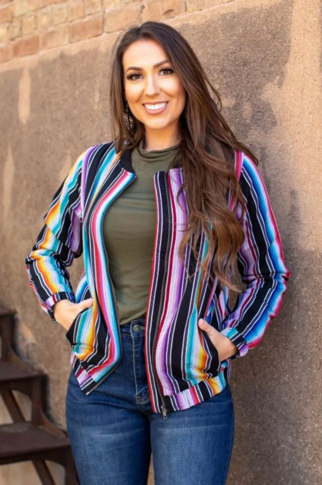 Purple serape bomber jacket