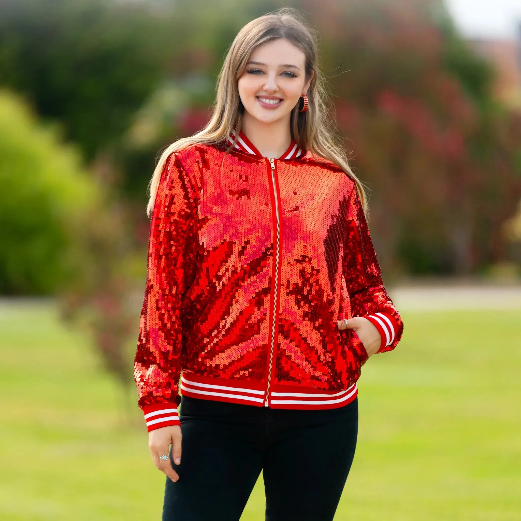 Red Sequin bomber jacket