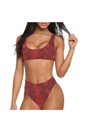 Red Snakeskin Sport Top & High-Waist Bikini Swimsuit