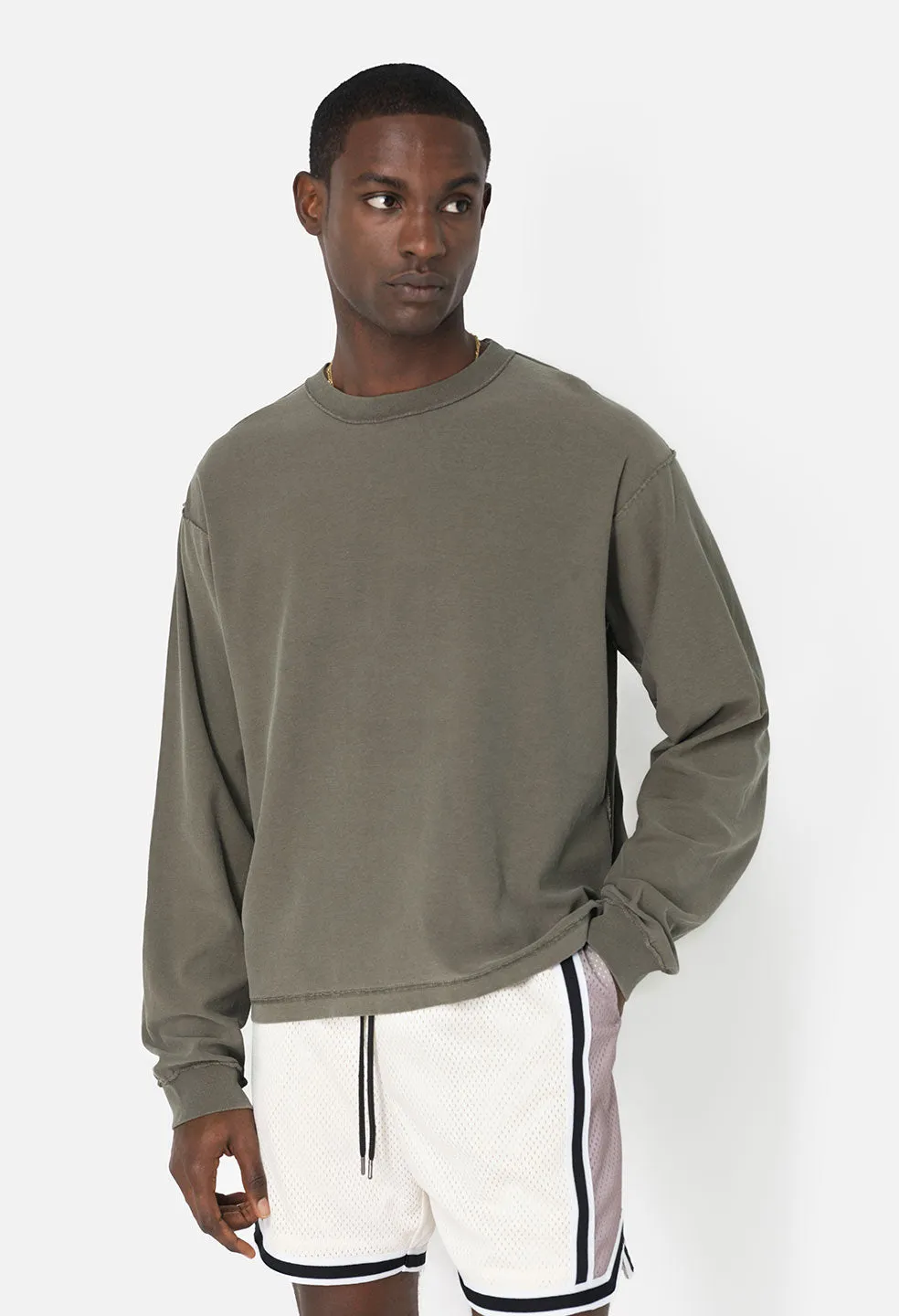 Reversed Cropped LS Tee / Washed Army