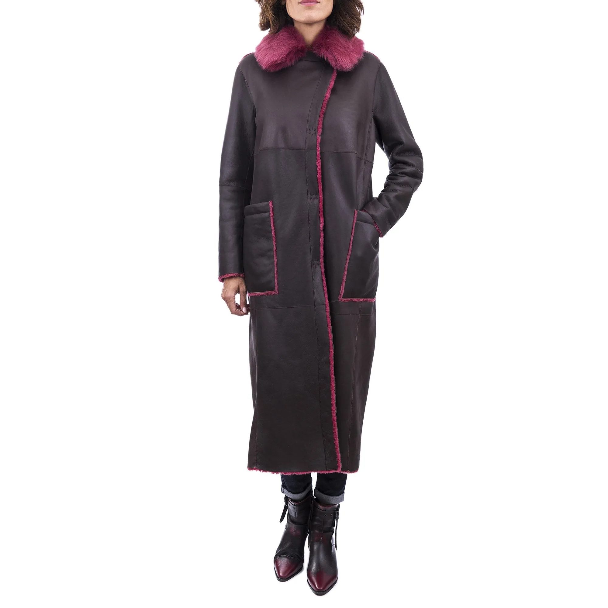 Reversible Coat Merinillo Pacaja Dark Brown / Fuchsia