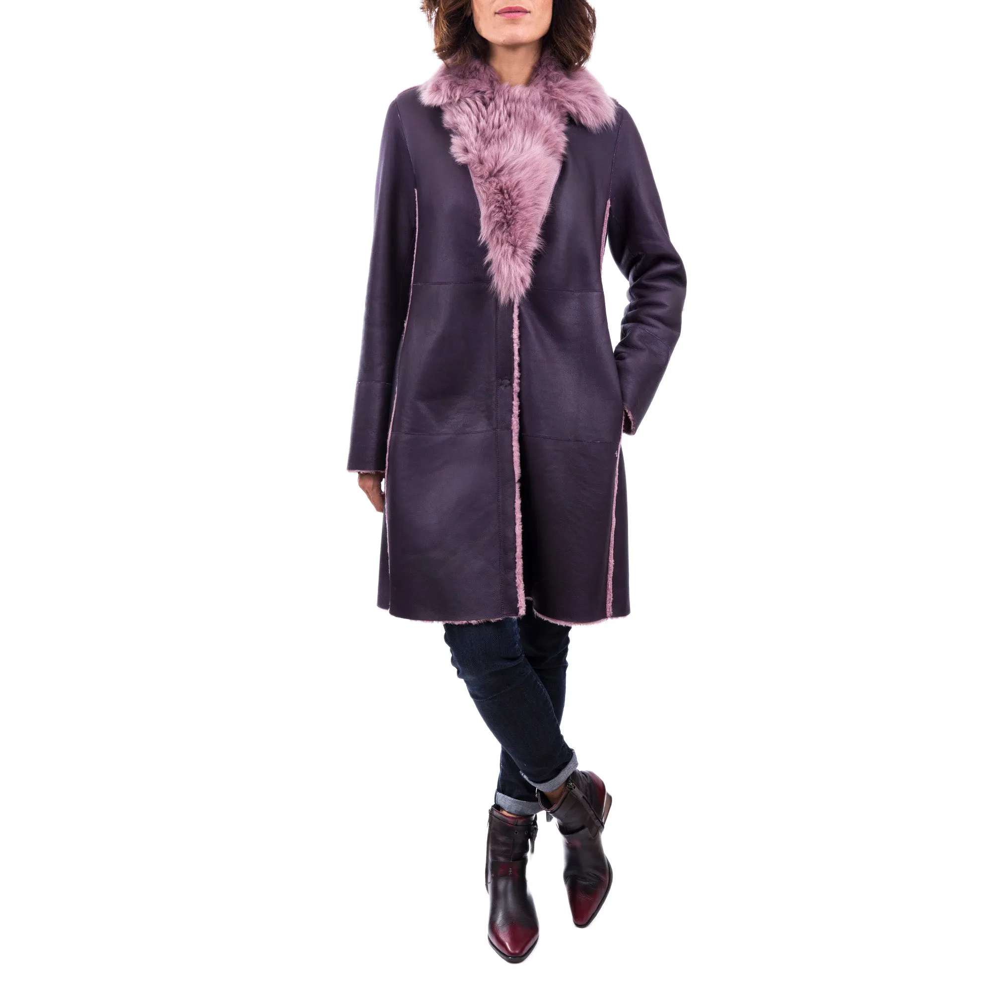 Reversible Shawl-Collar Coat Merinillo Pacaja Cassis