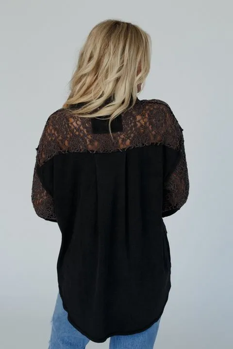 Sheer Romance Button Down Top - Black