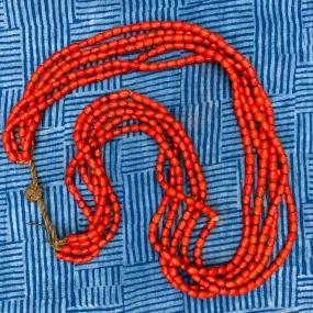 Sherpa Coral Antique Red Glass Multistrand 5 Strand Tamba / Necklace