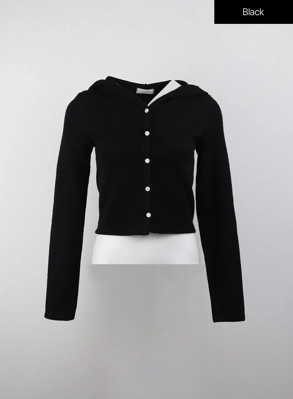 Solid Buttoned Hooded Cardigan CJ408