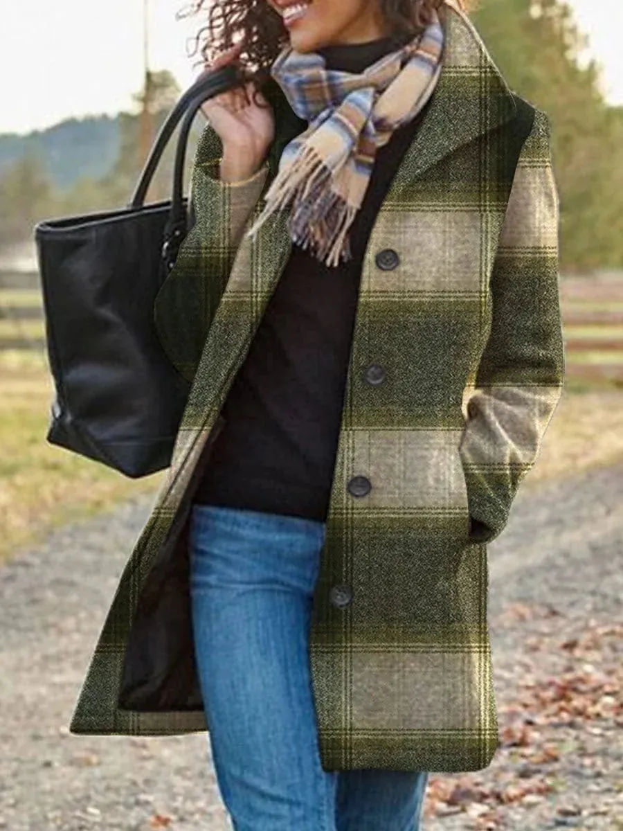 Stylish Women's Plaid Maillard Windproof Long Coat for Winter