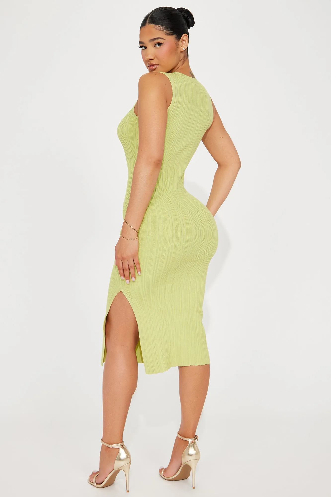 Taz Ribbed Sweater Midi Dress - Citron