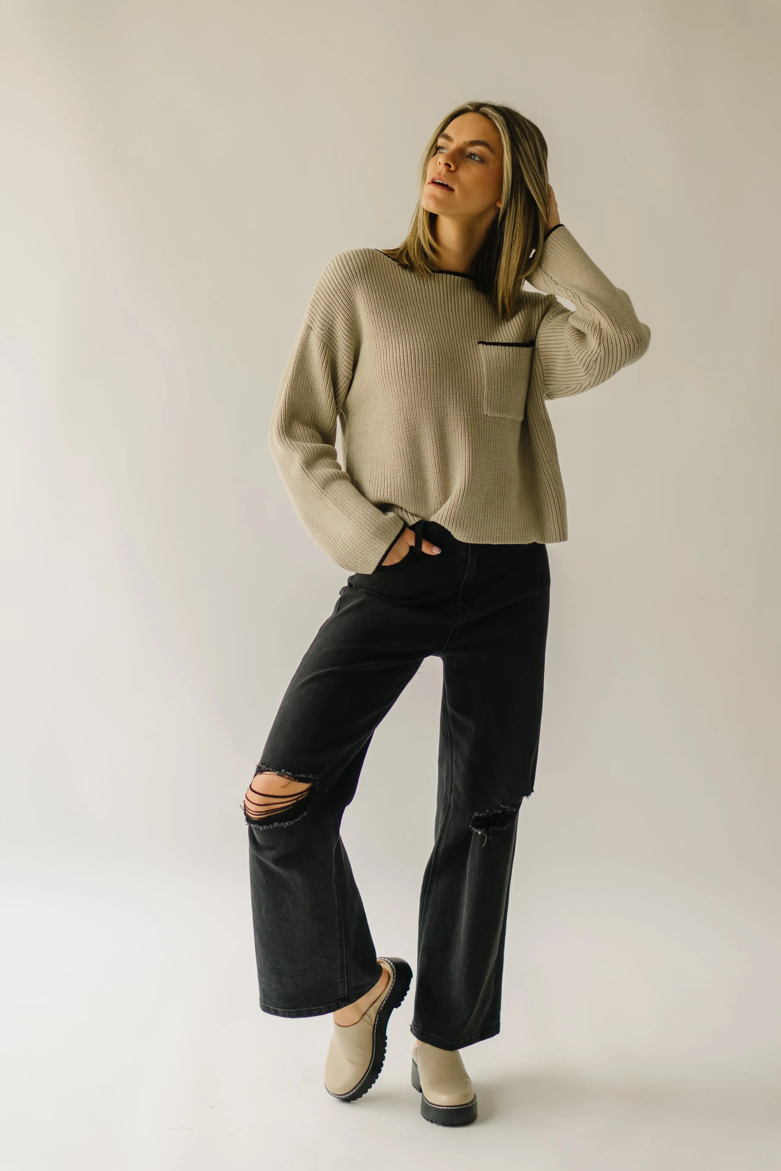 The Ashlyn Pocket Detail Sweater in Beige