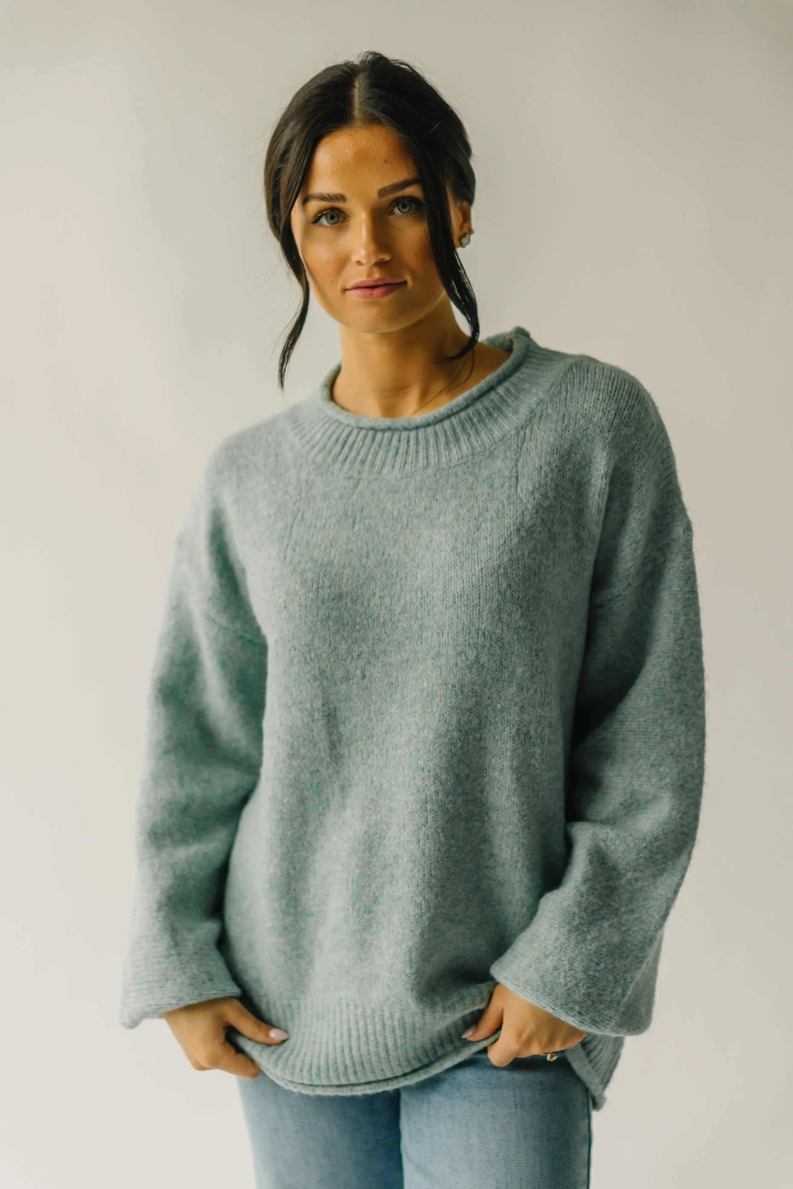 The Massey Rolled Hem Sweater in Jade