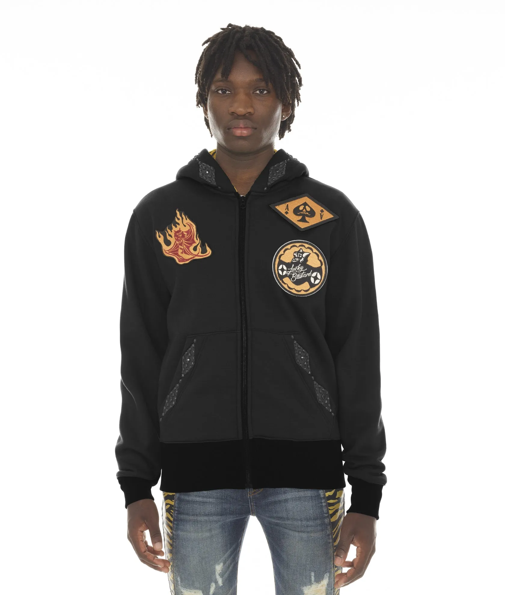 TIGER LUCKY BASTARD FULL ZIP HOODY IN BLACK