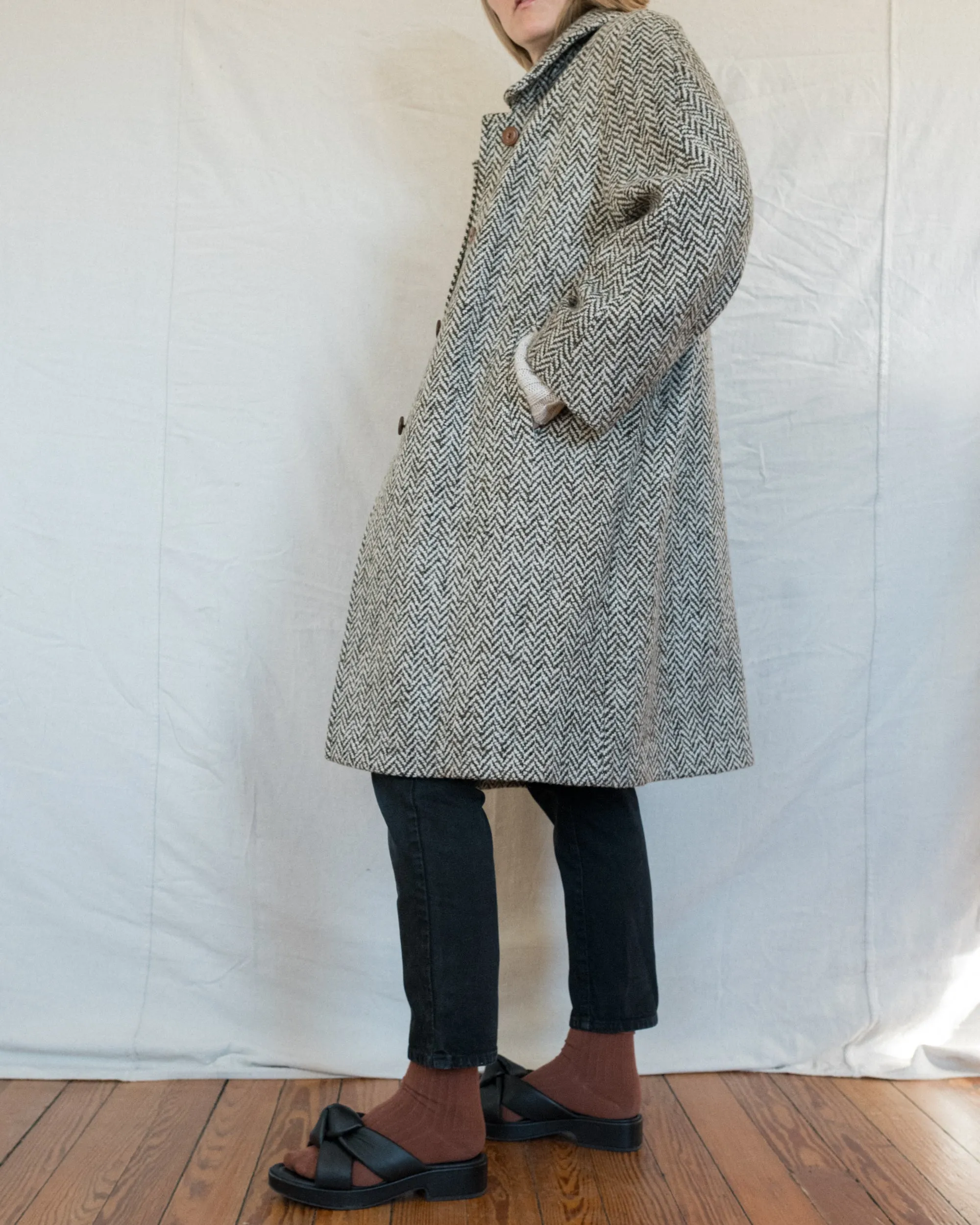 Vintage 60s Herringbone Wool Coat (S/M)