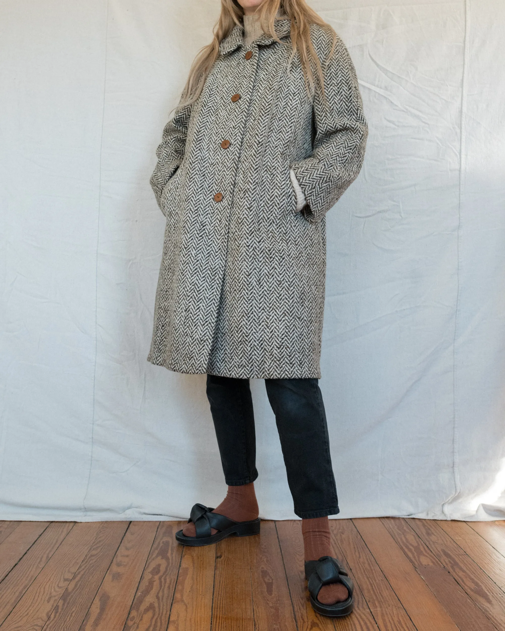 Vintage 60s Herringbone Wool Coat (S/M)