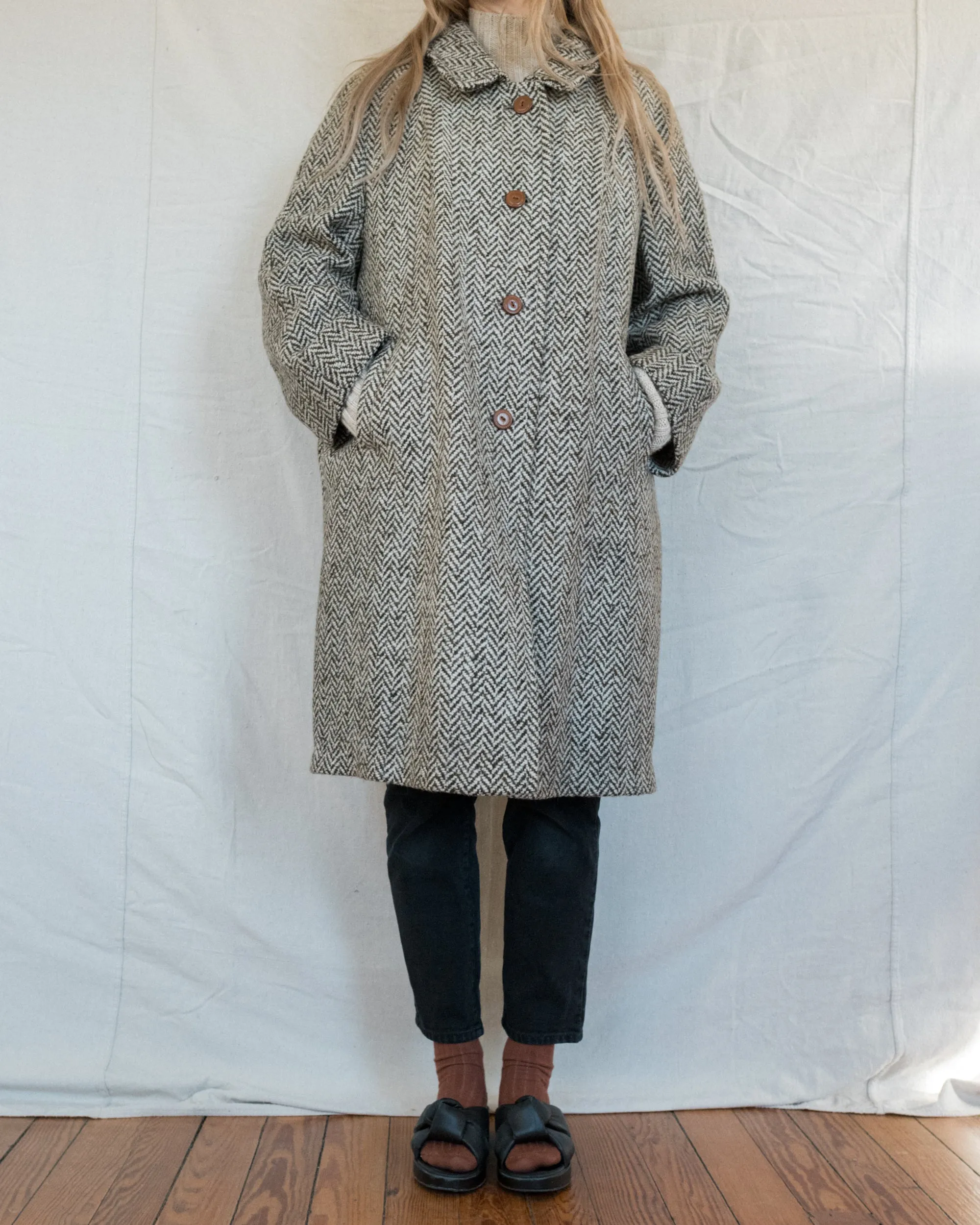 Vintage 60s Herringbone Wool Coat (S/M)