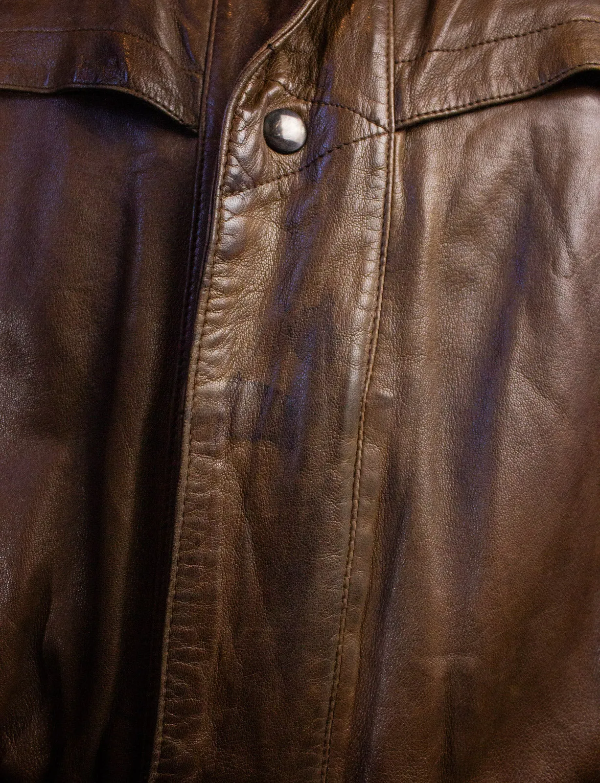 Vintage Brown Leather Jacket with Shoulder Flap 80s XL