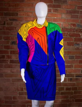 Vintage Cache Neon Abstract Skirt and Jacket Set 80s Small