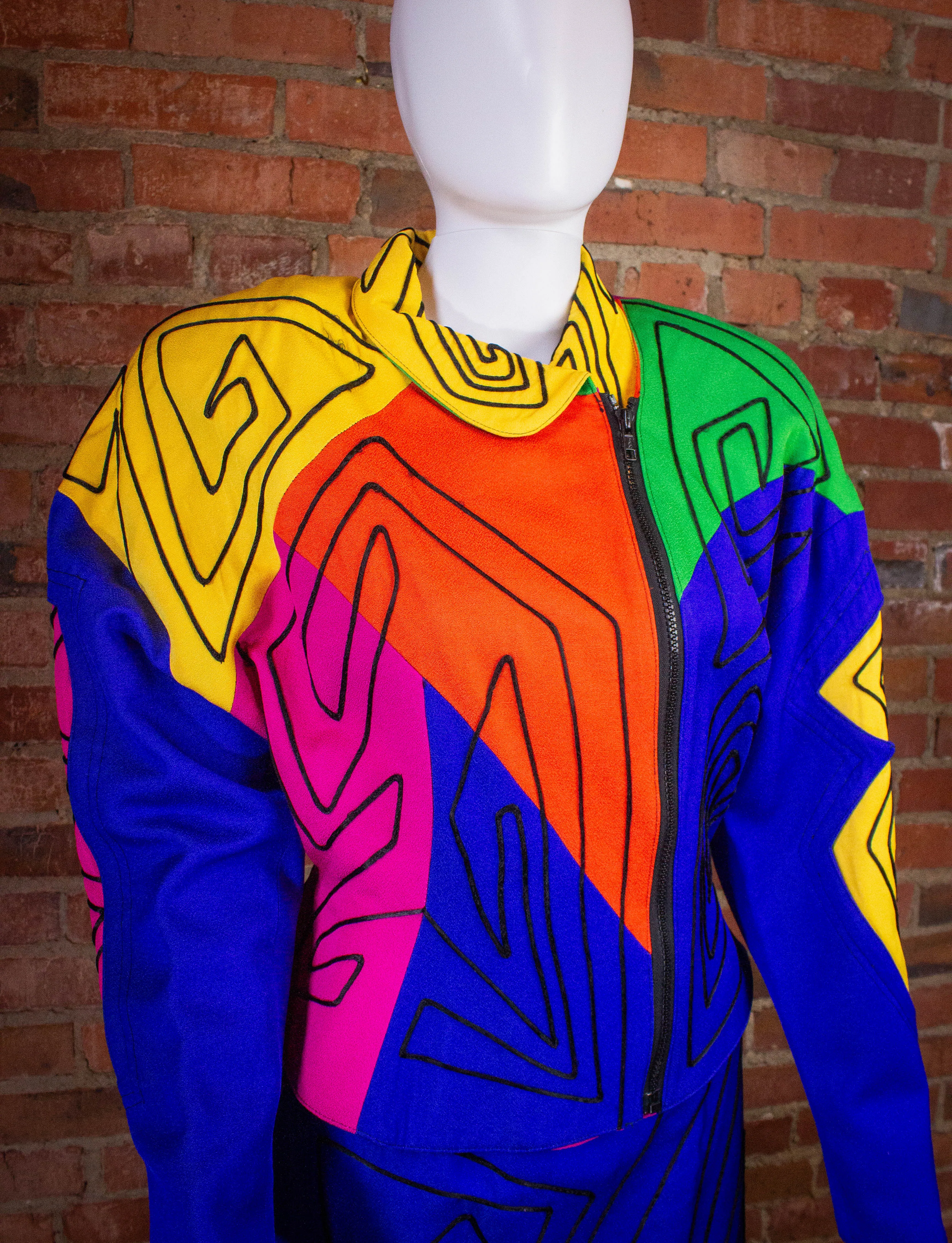 Vintage Cache Neon Abstract Skirt and Jacket Set 80s Small