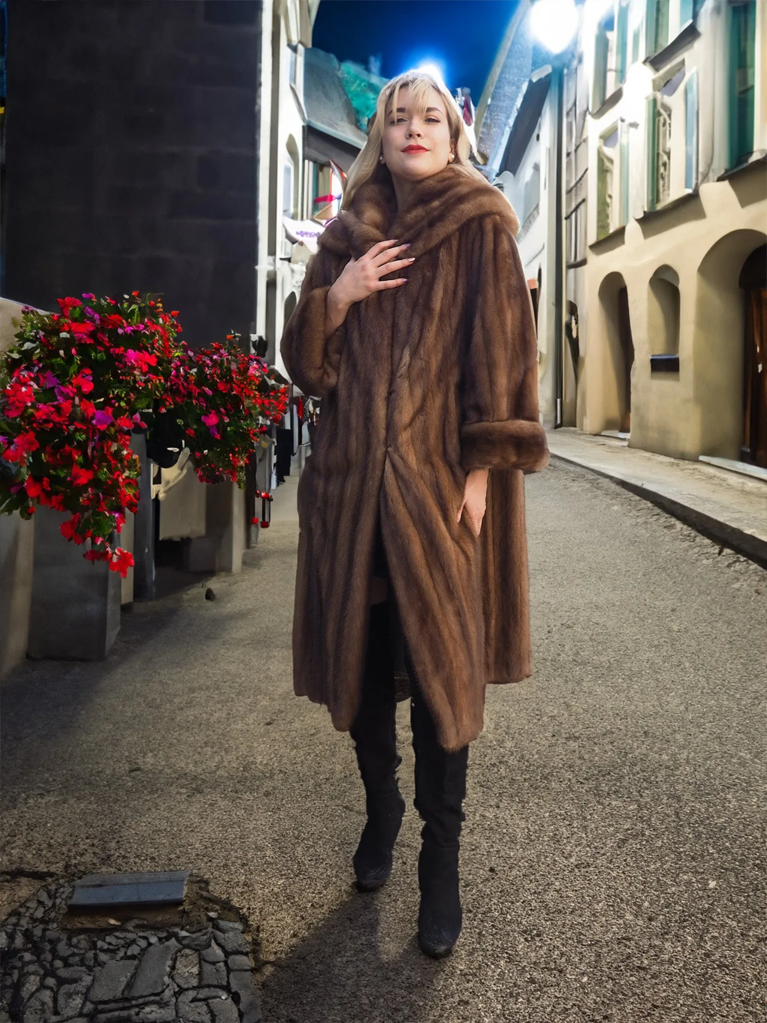 Vintage Pastel Canadian Brown Mink Fur Coat Stroller Jacket S/M