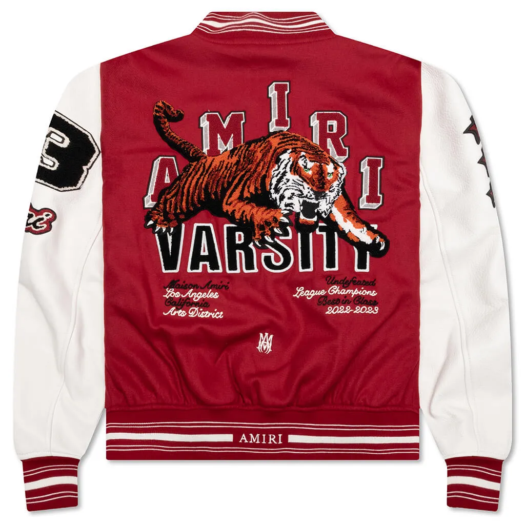 Vintage Patch Varsity Bomber Jacket - Red